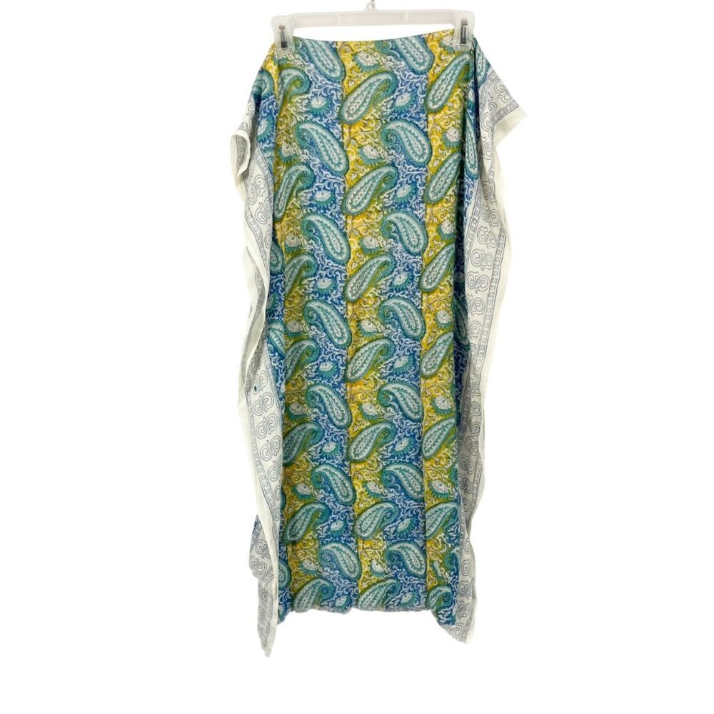 J. McLaughlin White Yellow Blue & Green Paisley Print Rectangle Scarf Silk Boho